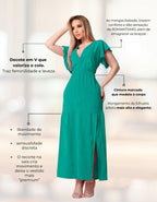 Vestido Longo Feminino Elegante Duna Com Fenda Lateral