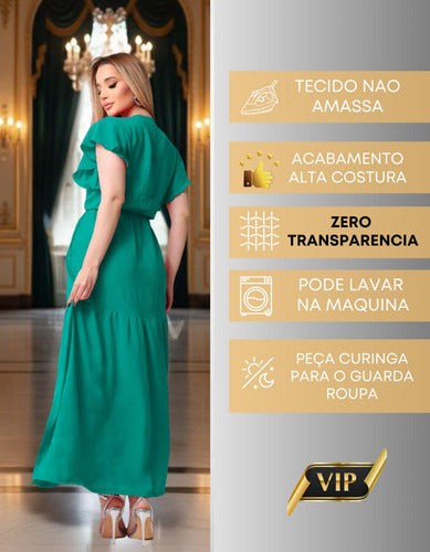 Vestido Longo Feminino Elegante Duna Com Fenda Lateral