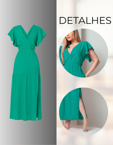 Vestido Longo Feminino Elegante Duna Com Fenda Lateral