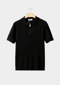 BLACK RIBBED ZIPPER POLO