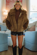 City Luxe Faux Fur Short Coat - Brown