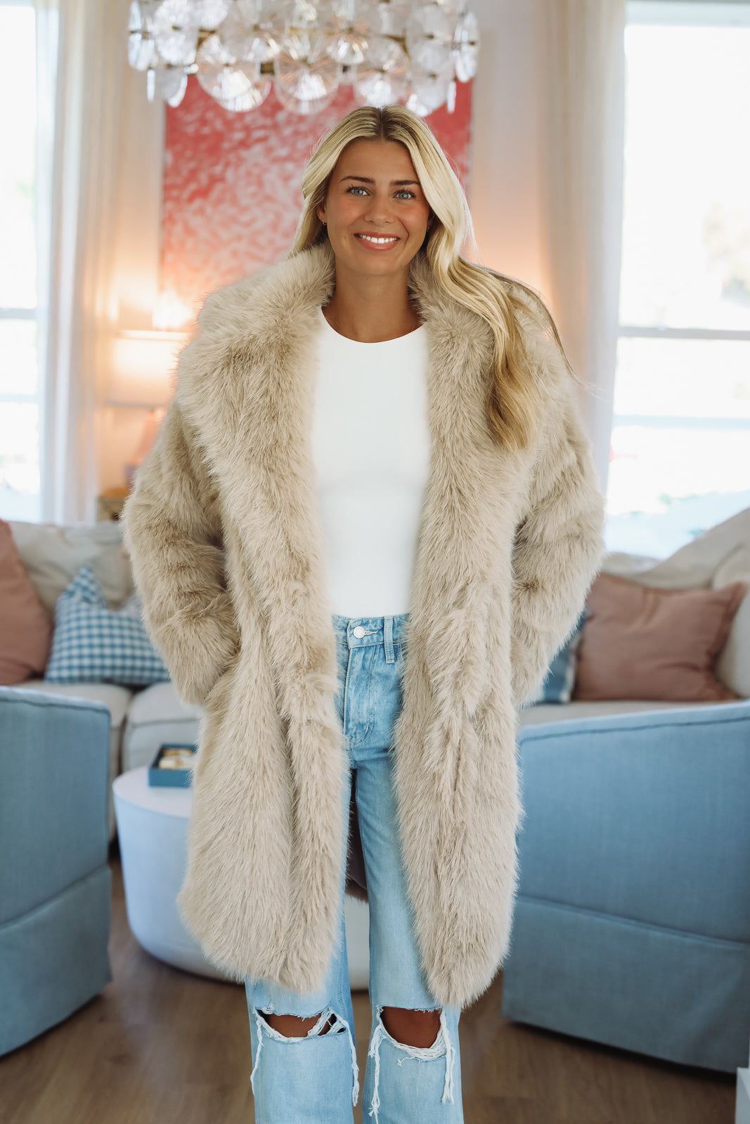 Luxe Frost faux fur Coat - Taupe