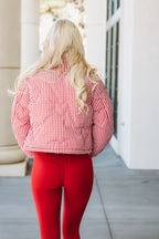 Hearts Beat Loud Gingham Puffer Jacket - Red and white
